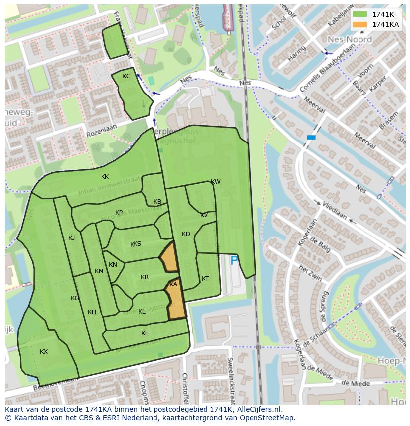 Afbeelding van het postcodegebied 1741 KA op de kaart.
