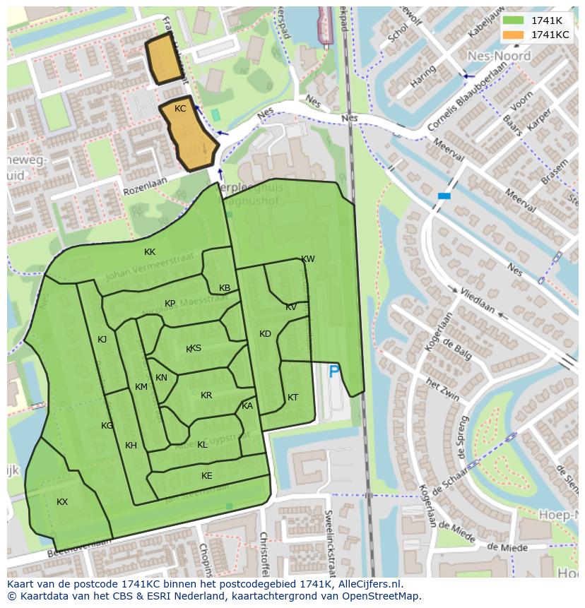 Afbeelding van het postcodegebied 1741 KC op de kaart.