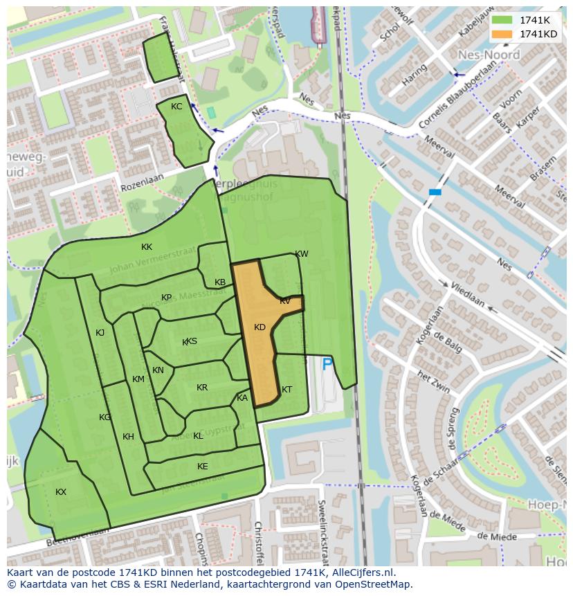 Afbeelding van het postcodegebied 1741 KD op de kaart.
