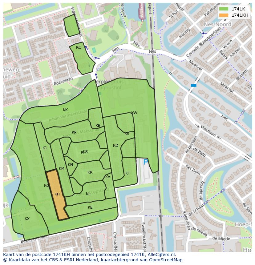 Afbeelding van het postcodegebied 1741 KH op de kaart.