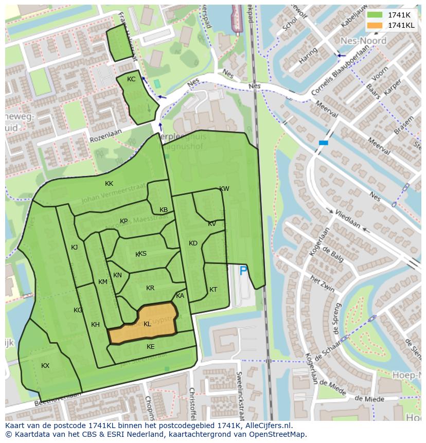 Afbeelding van het postcodegebied 1741 KL op de kaart.