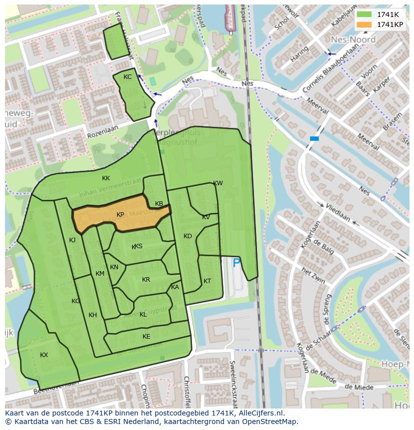 Afbeelding van het postcodegebied 1741 KP op de kaart.
