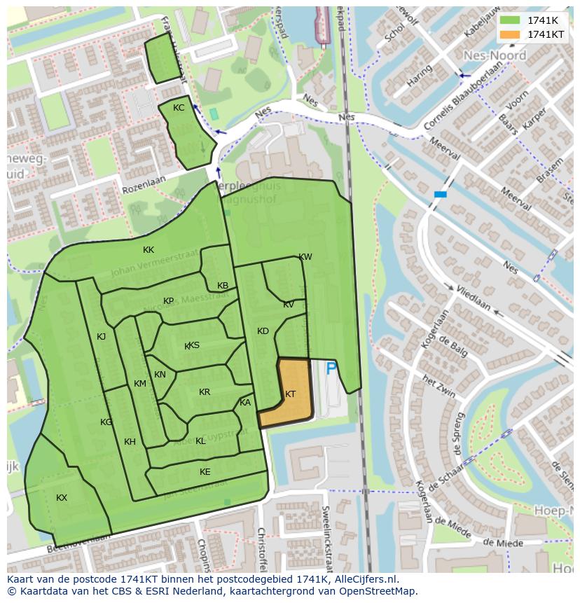 Afbeelding van het postcodegebied 1741 KT op de kaart.