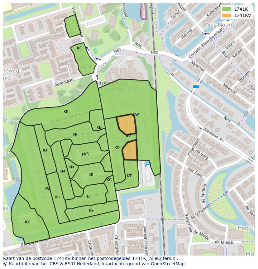 Afbeelding van het postcodegebied 1741 KV op de kaart.
