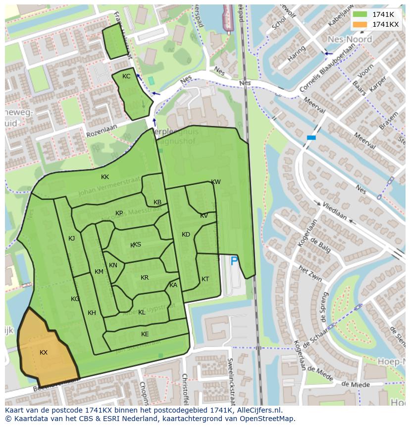 Afbeelding van het postcodegebied 1741 KX op de kaart.
