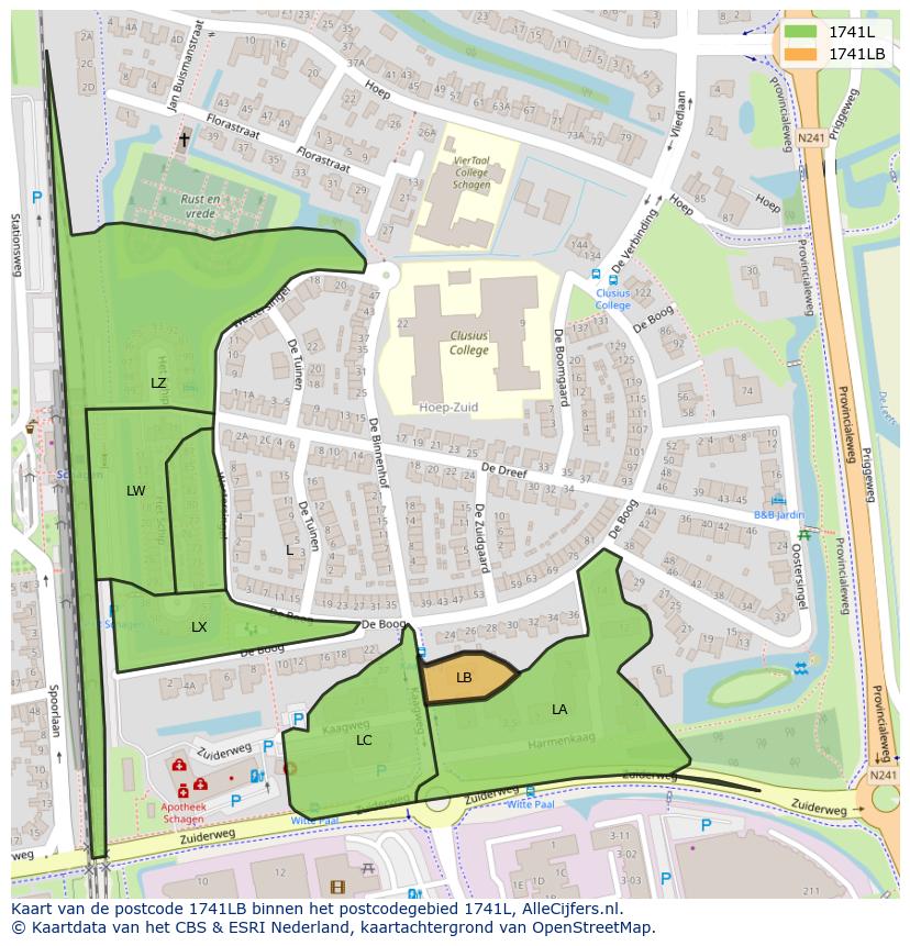Afbeelding van het postcodegebied 1741 LB op de kaart.
