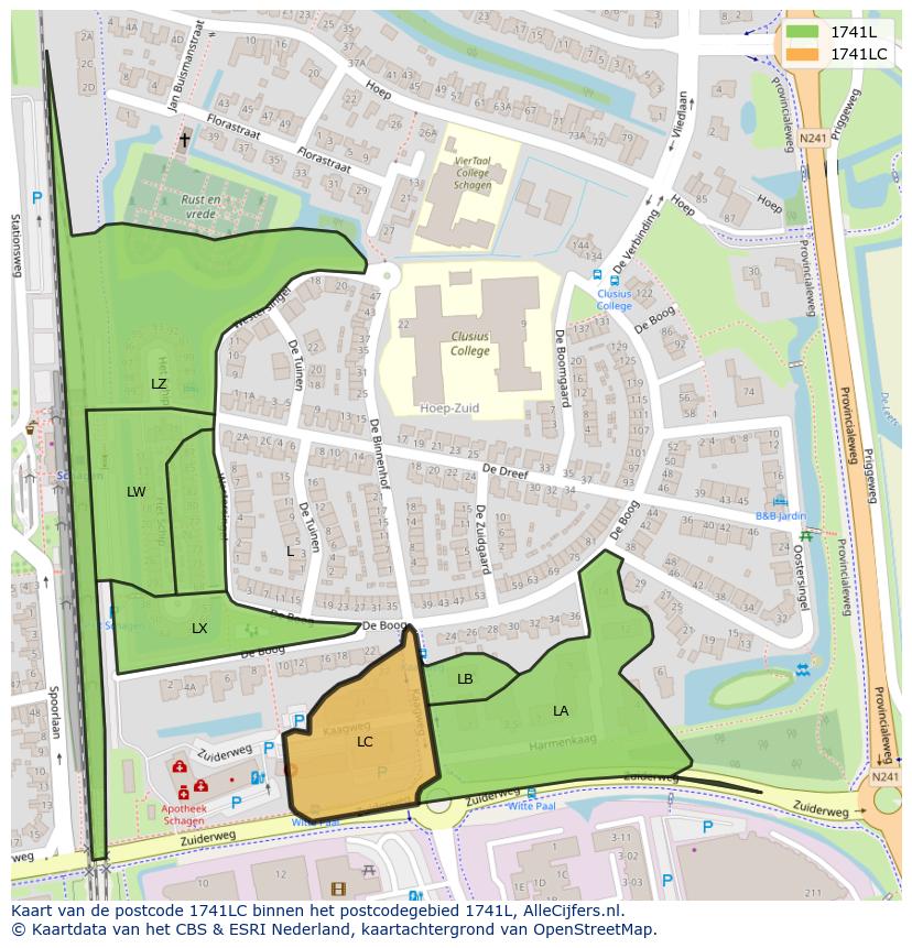 Afbeelding van het postcodegebied 1741 LC op de kaart.