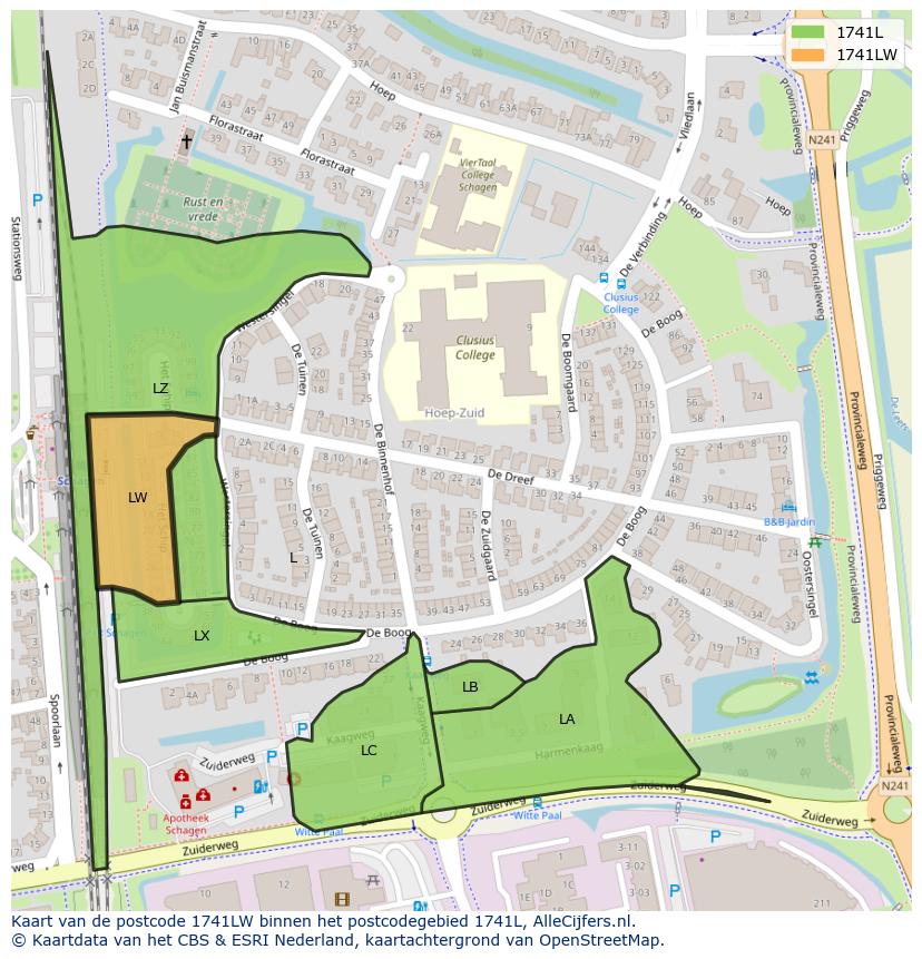 Afbeelding van het postcodegebied 1741 LW op de kaart.