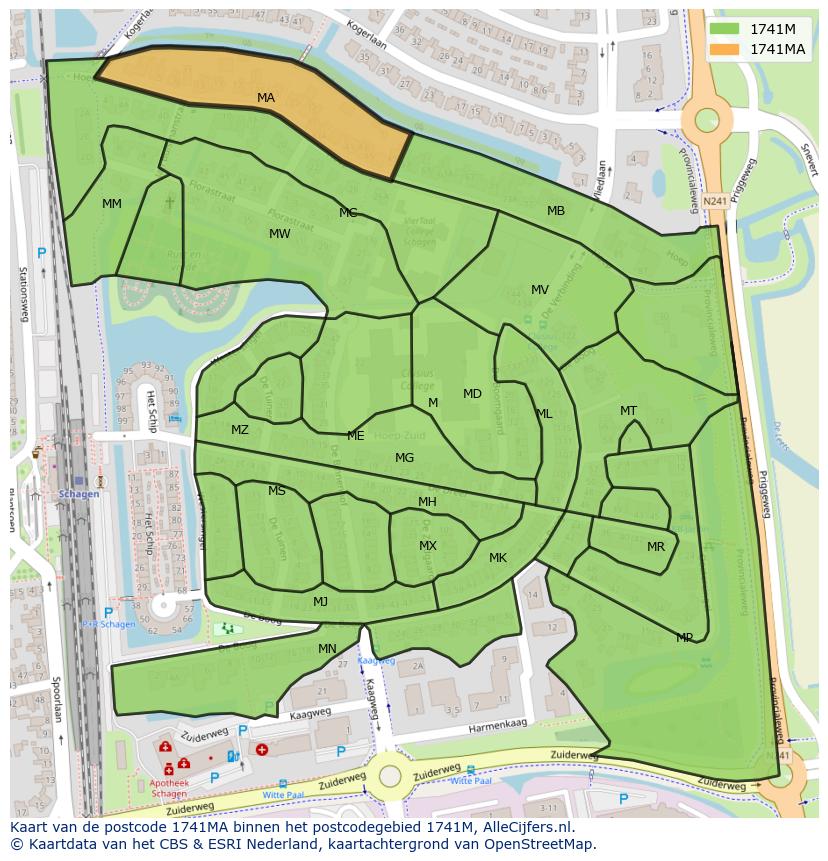 Afbeelding van het postcodegebied 1741 MA op de kaart.