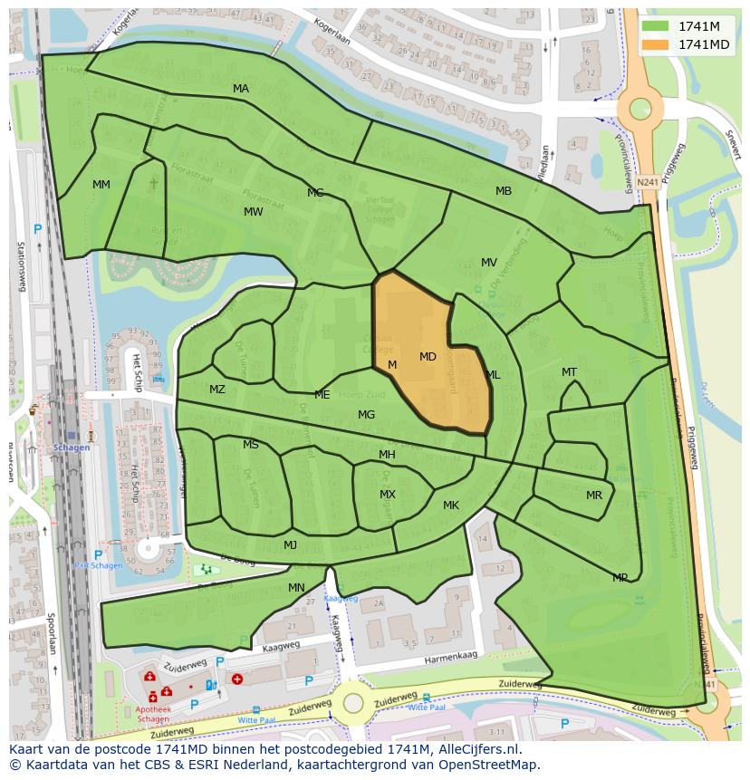 Afbeelding van het postcodegebied 1741 MD op de kaart.