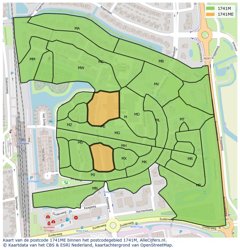 Afbeelding van het postcodegebied 1741 ME op de kaart.
