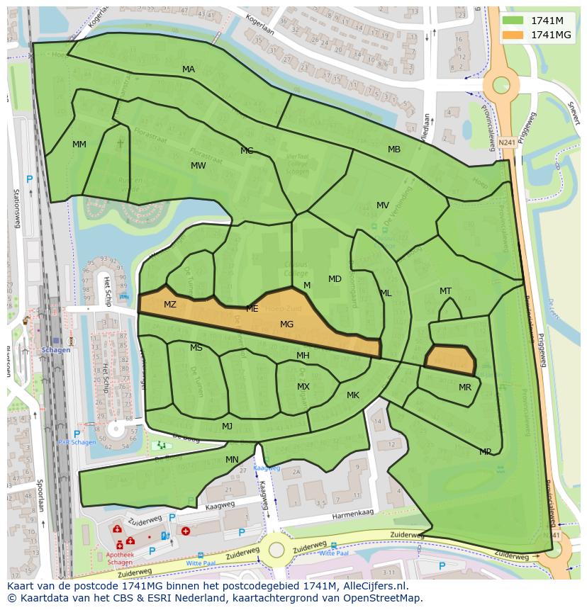 Afbeelding van het postcodegebied 1741 MG op de kaart.