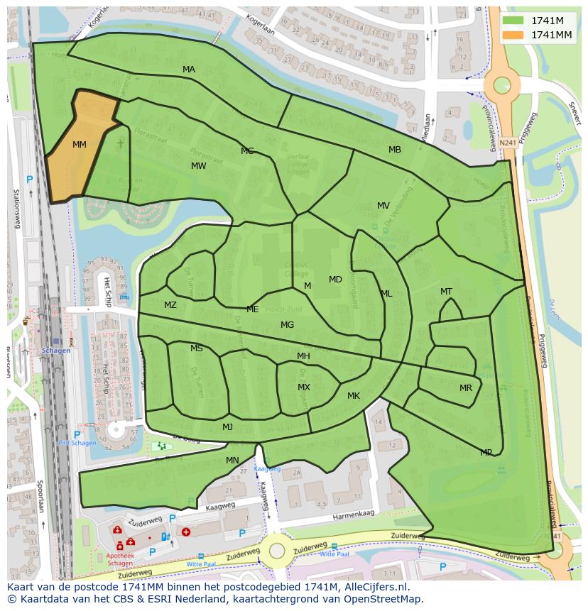 Afbeelding van het postcodegebied 1741 MM op de kaart.