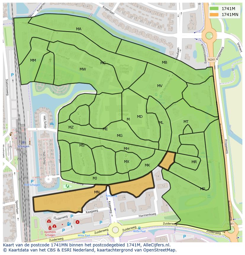 Afbeelding van het postcodegebied 1741 MN op de kaart.
