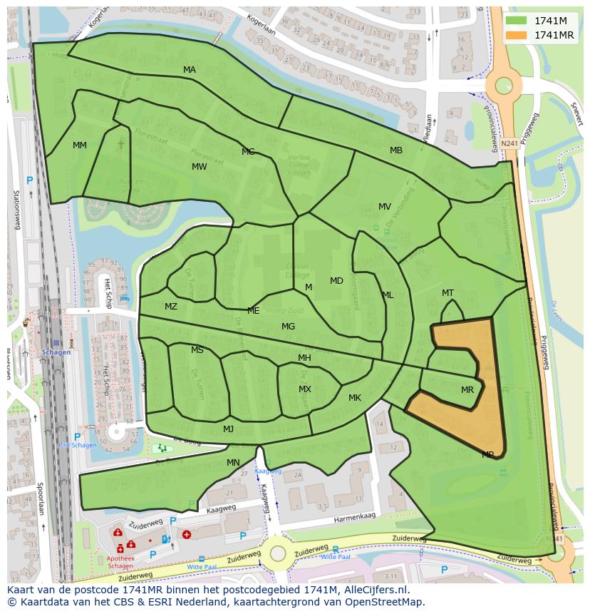 Afbeelding van het postcodegebied 1741 MR op de kaart.