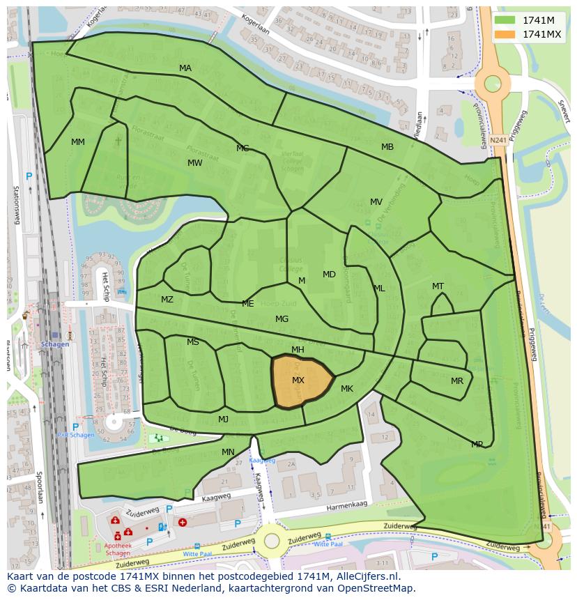 Afbeelding van het postcodegebied 1741 MX op de kaart.