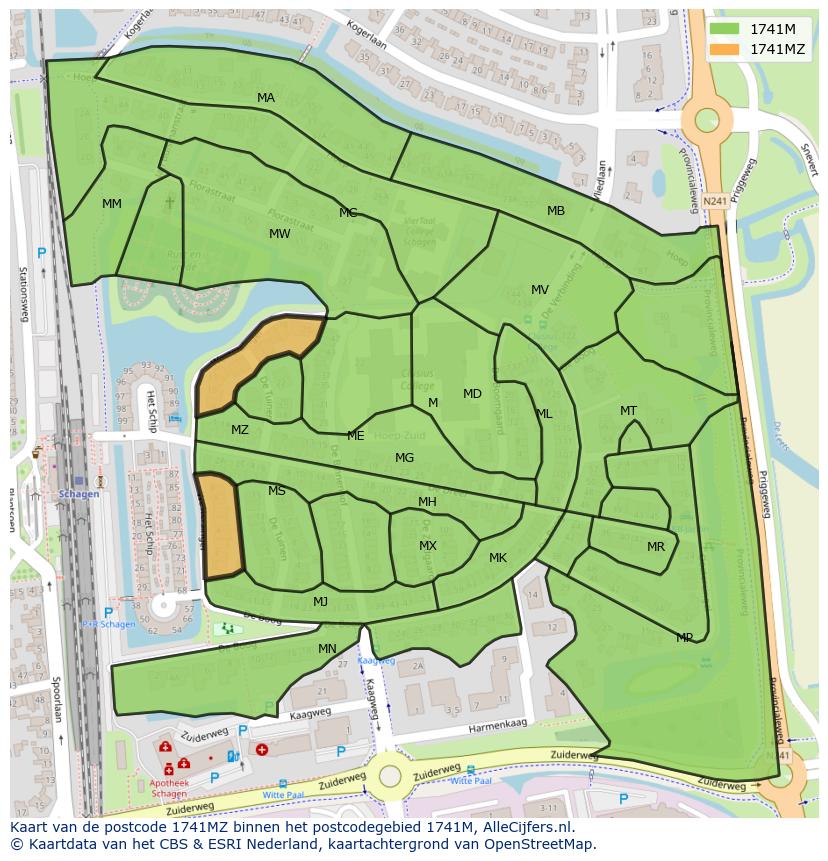 Afbeelding van het postcodegebied 1741 MZ op de kaart.