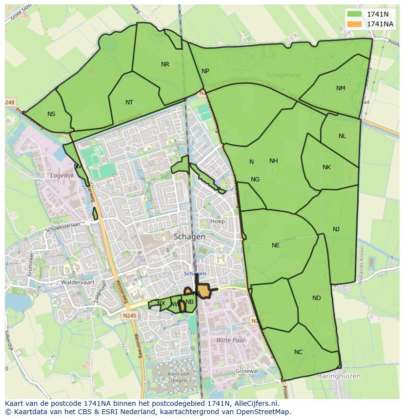 Afbeelding van het postcodegebied 1741 NA op de kaart.