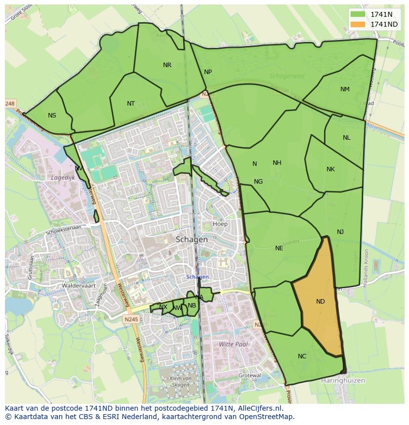 Afbeelding van het postcodegebied 1741 ND op de kaart.