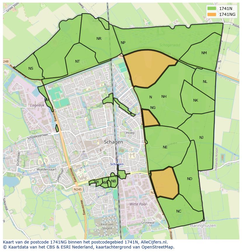 Afbeelding van het postcodegebied 1741 NG op de kaart.