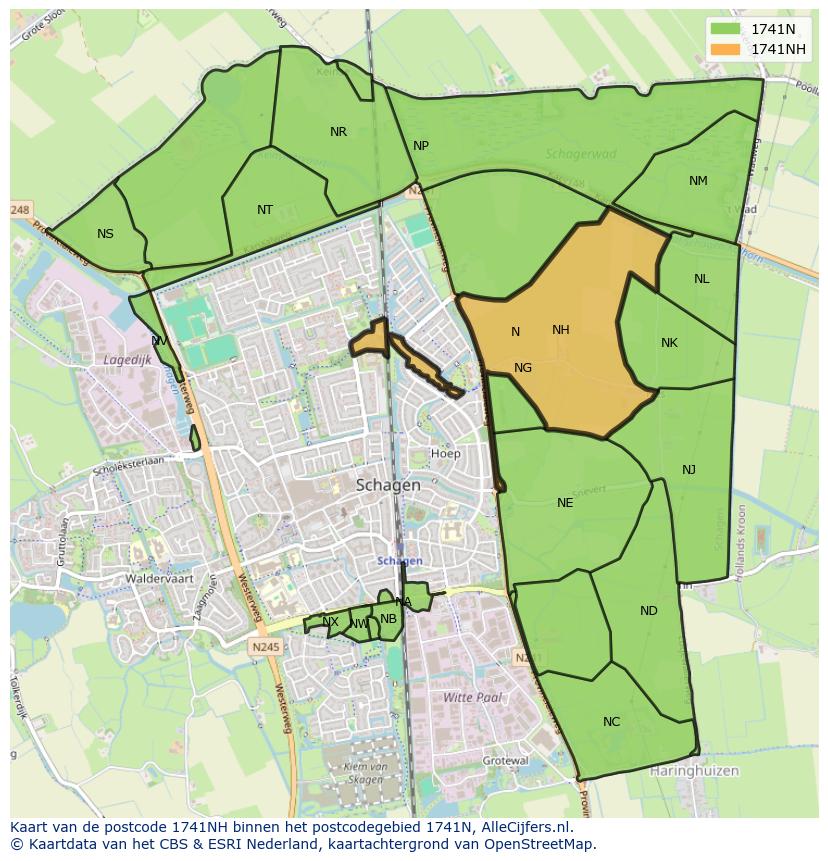 Afbeelding van het postcodegebied 1741 NH op de kaart.
