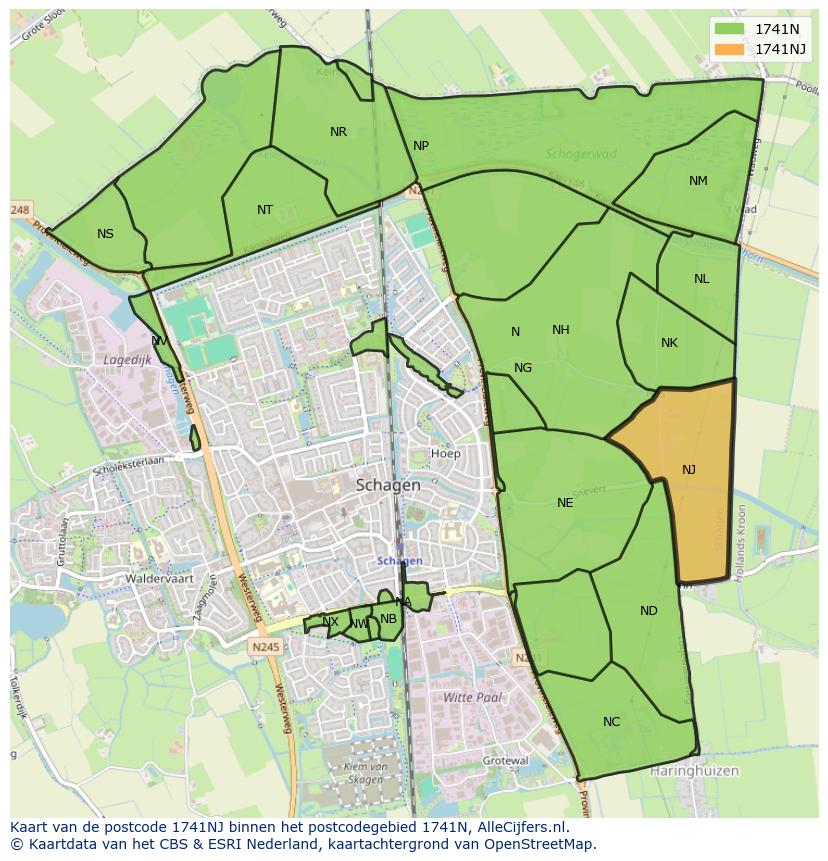 Afbeelding van het postcodegebied 1741 NJ op de kaart.