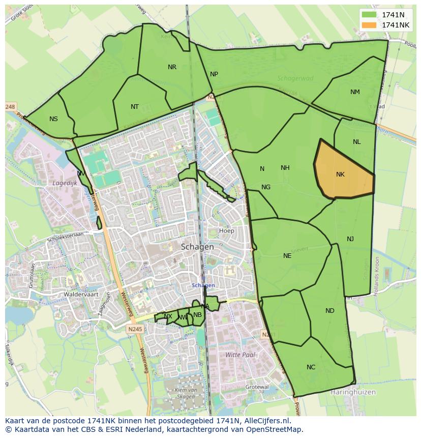 Afbeelding van het postcodegebied 1741 NK op de kaart.