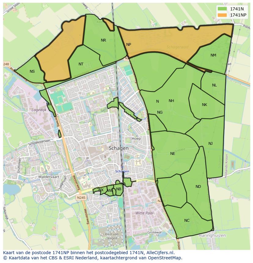 Afbeelding van het postcodegebied 1741 NP op de kaart.