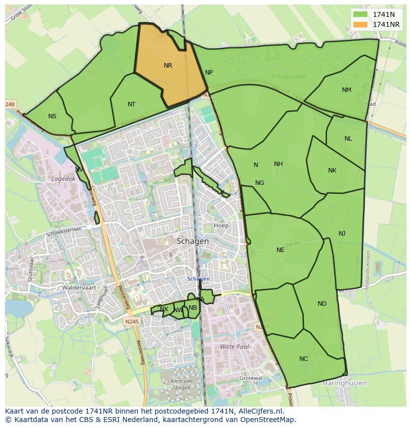Afbeelding van het postcodegebied 1741 NR op de kaart.