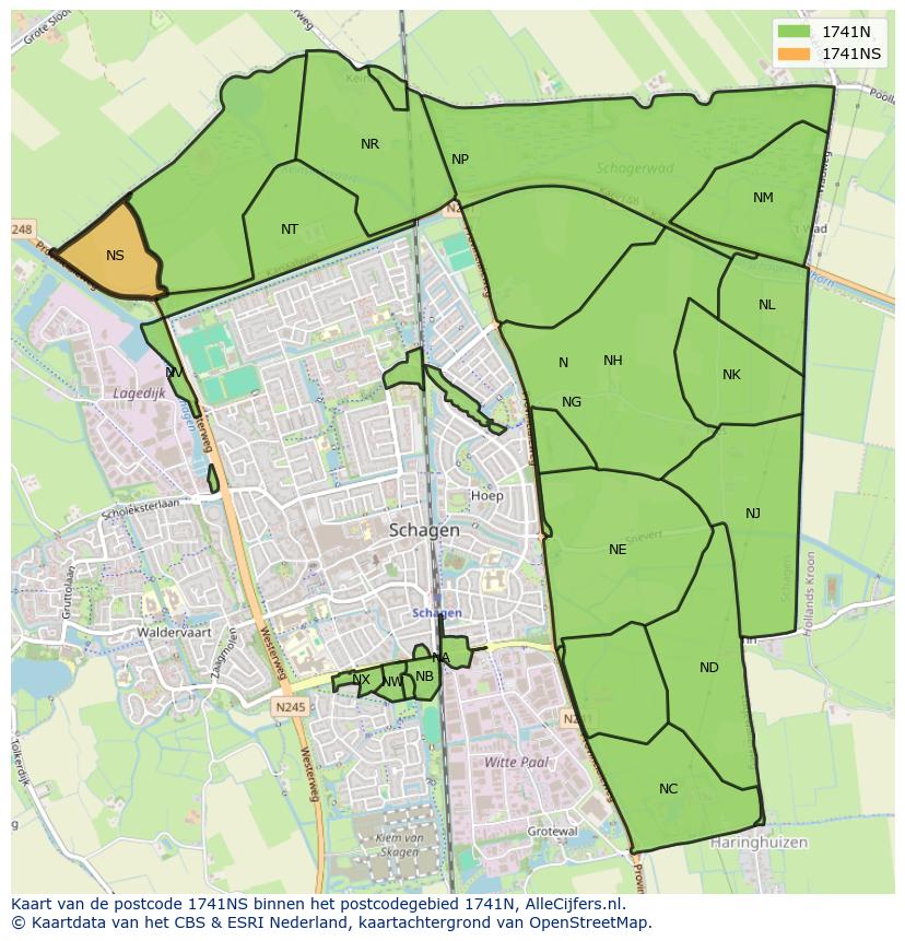 Afbeelding van het postcodegebied 1741 NS op de kaart.