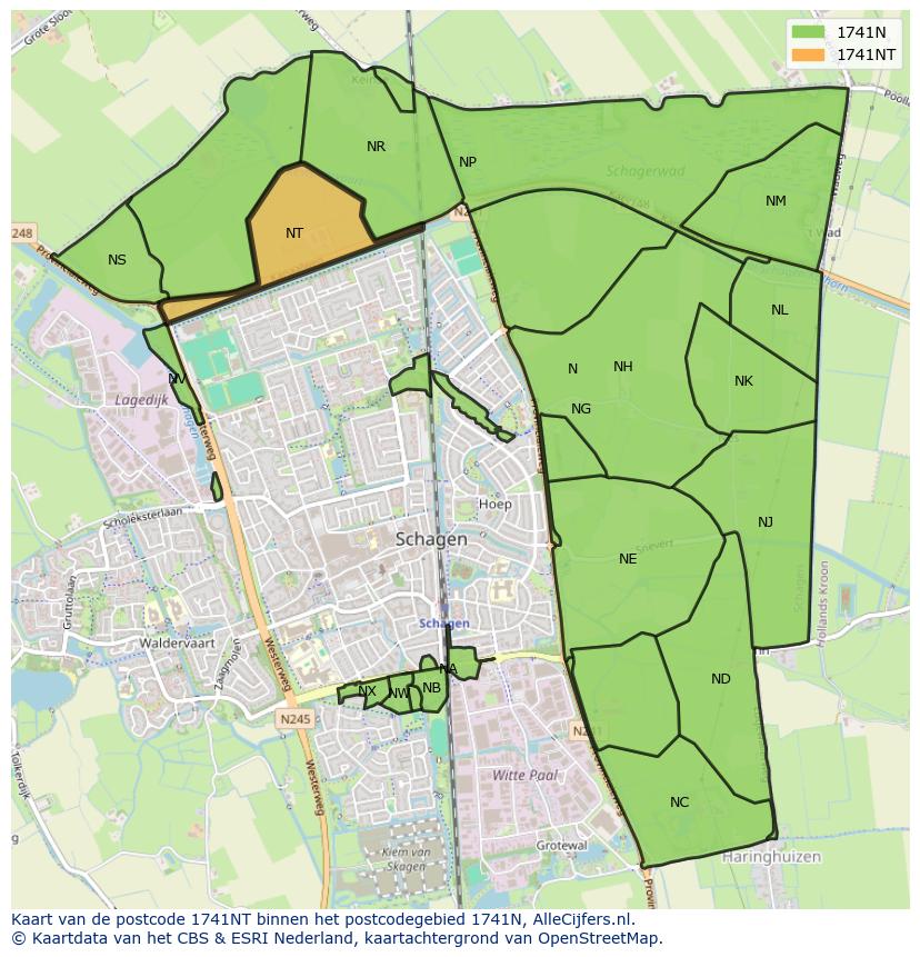 Afbeelding van het postcodegebied 1741 NT op de kaart.