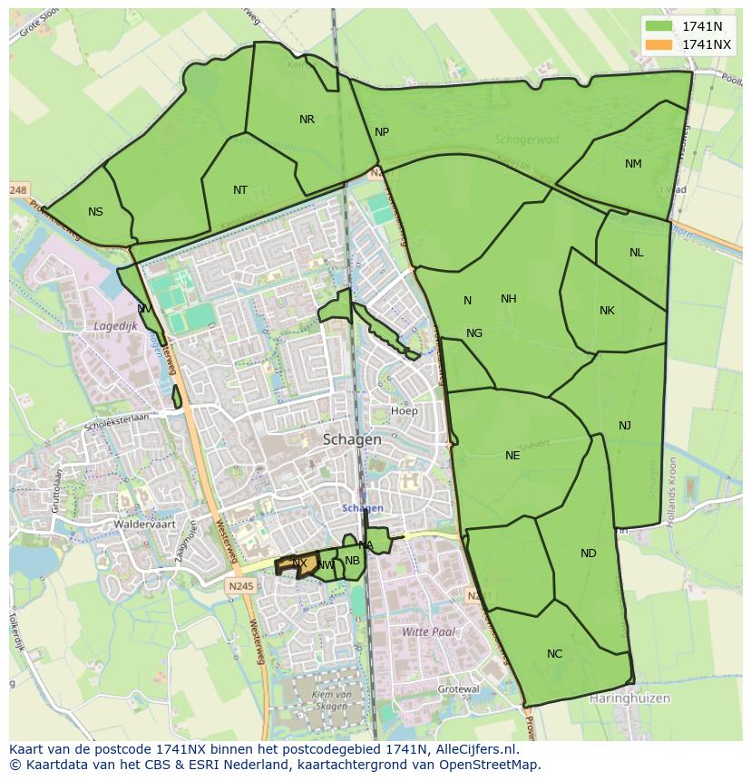 Afbeelding van het postcodegebied 1741 NX op de kaart.