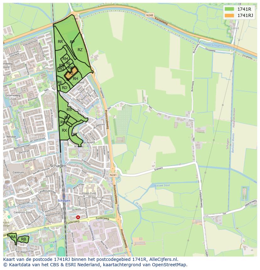Afbeelding van het postcodegebied 1741 RJ op de kaart.
