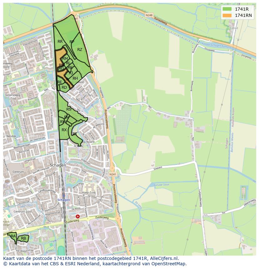 Afbeelding van het postcodegebied 1741 RN op de kaart.
