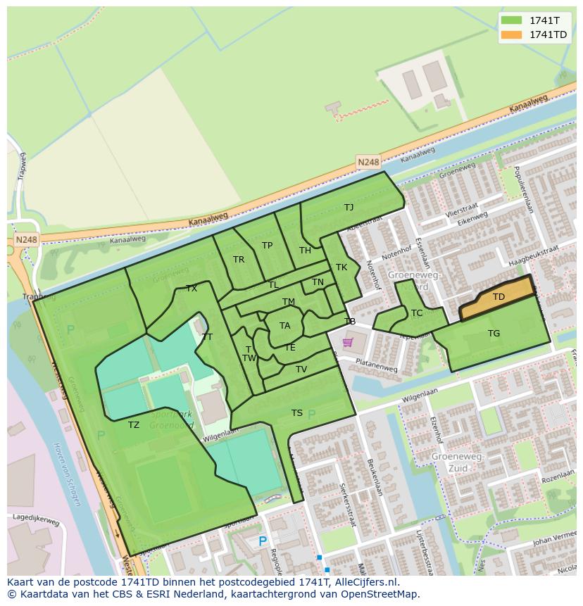 Afbeelding van het postcodegebied 1741 TD op de kaart.