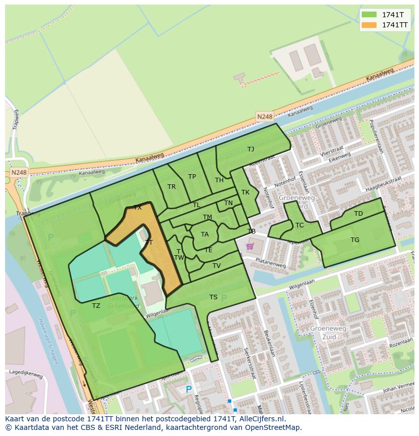 Afbeelding van het postcodegebied 1741 TT op de kaart.