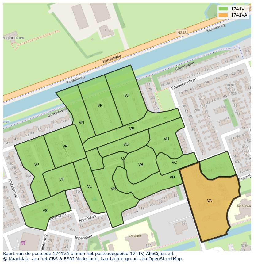 Afbeelding van het postcodegebied 1741 VA op de kaart.