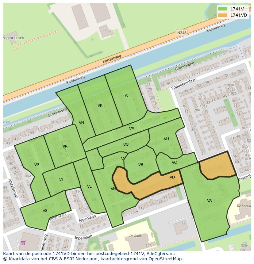 Afbeelding van het postcodegebied 1741 VD op de kaart.