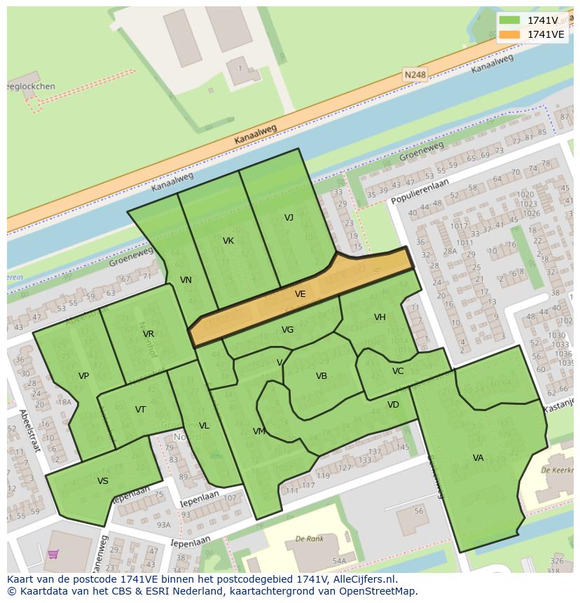 Afbeelding van het postcodegebied 1741 VE op de kaart.