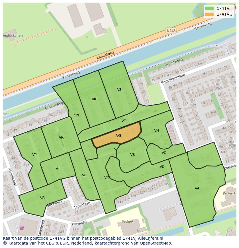 Afbeelding van het postcodegebied 1741 VG op de kaart.
