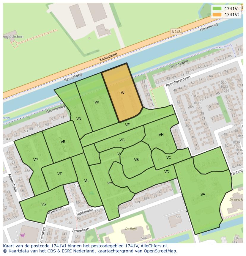Afbeelding van het postcodegebied 1741 VJ op de kaart.