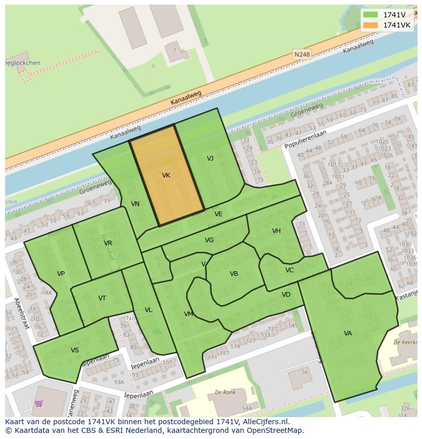 Afbeelding van het postcodegebied 1741 VK op de kaart.