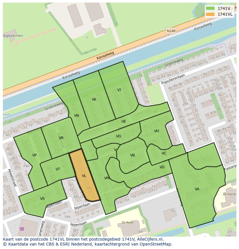 Afbeelding van het postcodegebied 1741 VL op de kaart.