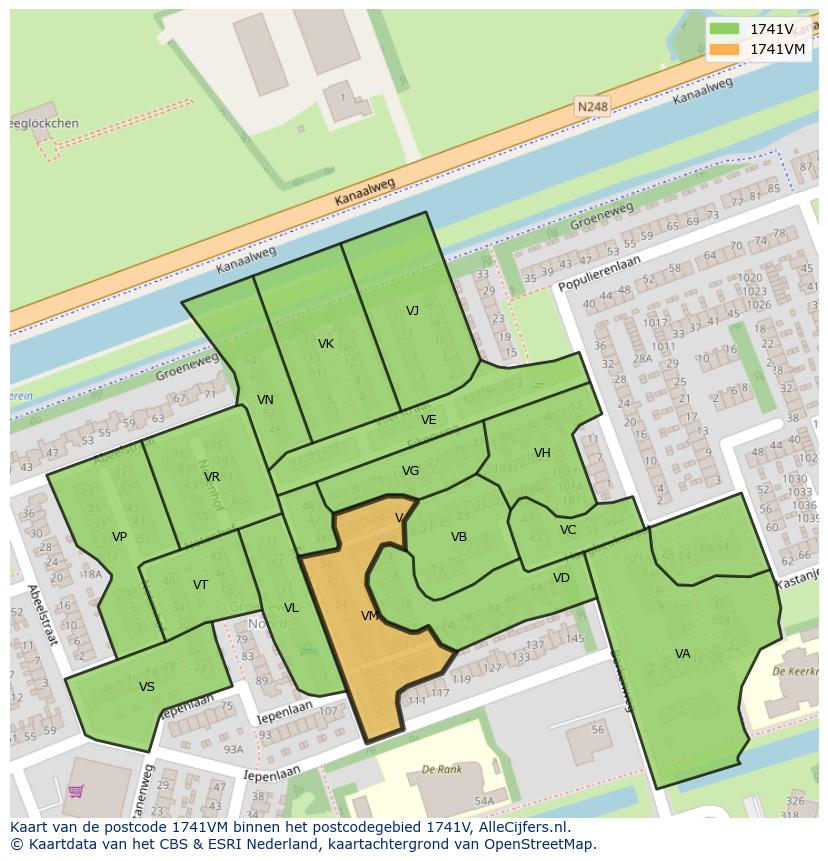 Afbeelding van het postcodegebied 1741 VM op de kaart.