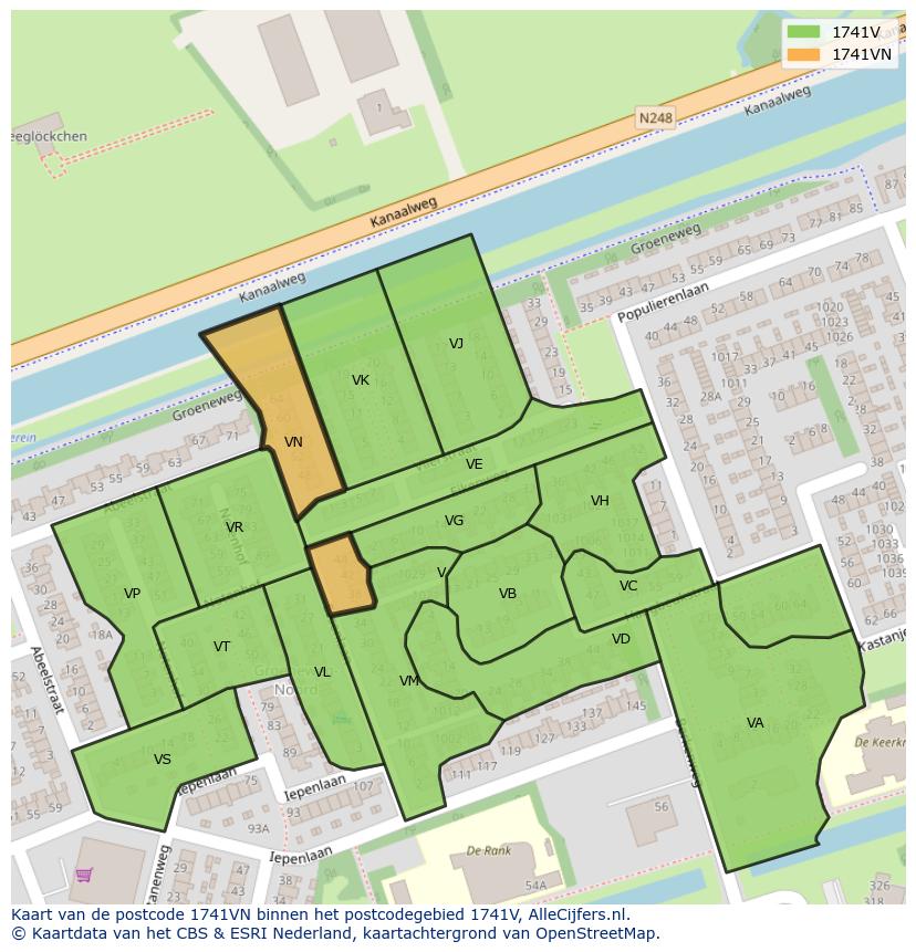 Afbeelding van het postcodegebied 1741 VN op de kaart.