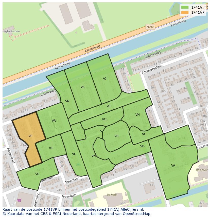 Afbeelding van het postcodegebied 1741 VP op de kaart.