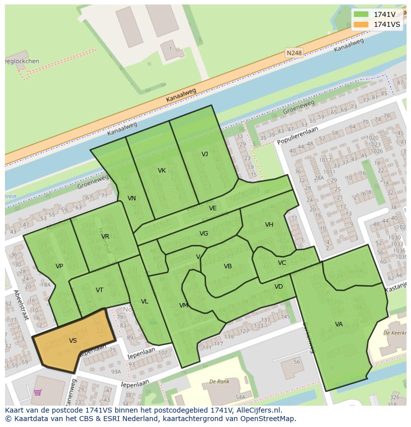 Afbeelding van het postcodegebied 1741 VS op de kaart.
