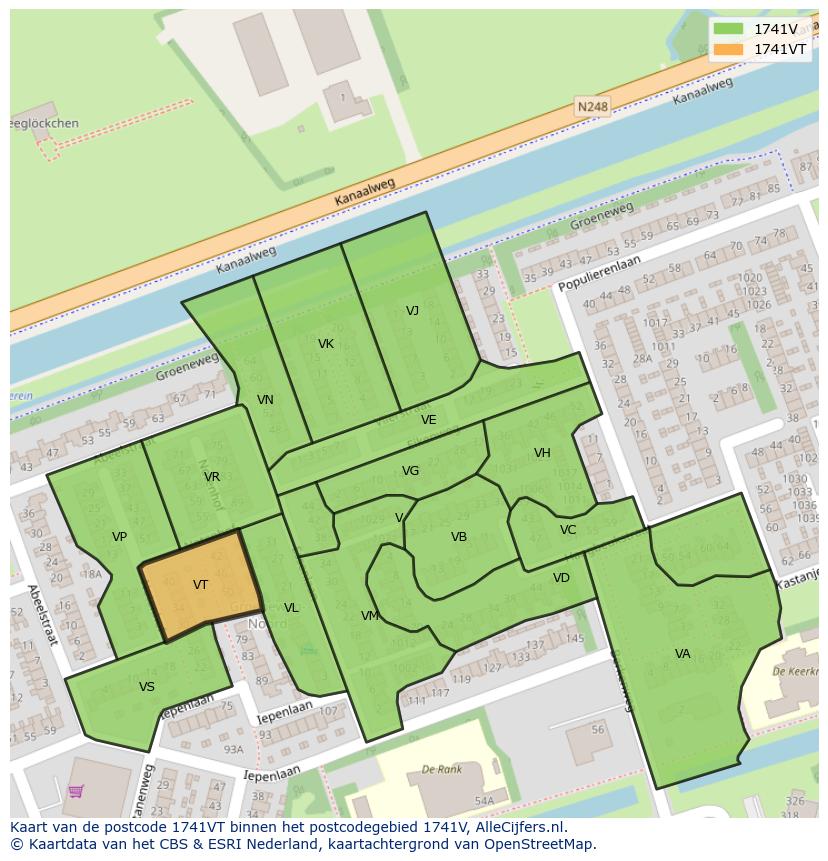 Afbeelding van het postcodegebied 1741 VT op de kaart.