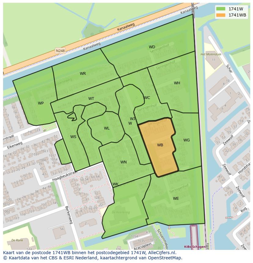 Afbeelding van het postcodegebied 1741 WB op de kaart.