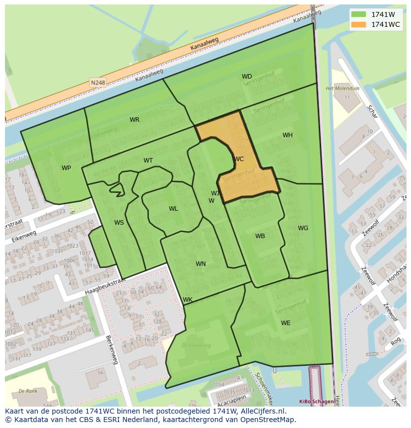 Afbeelding van het postcodegebied 1741 WC op de kaart.